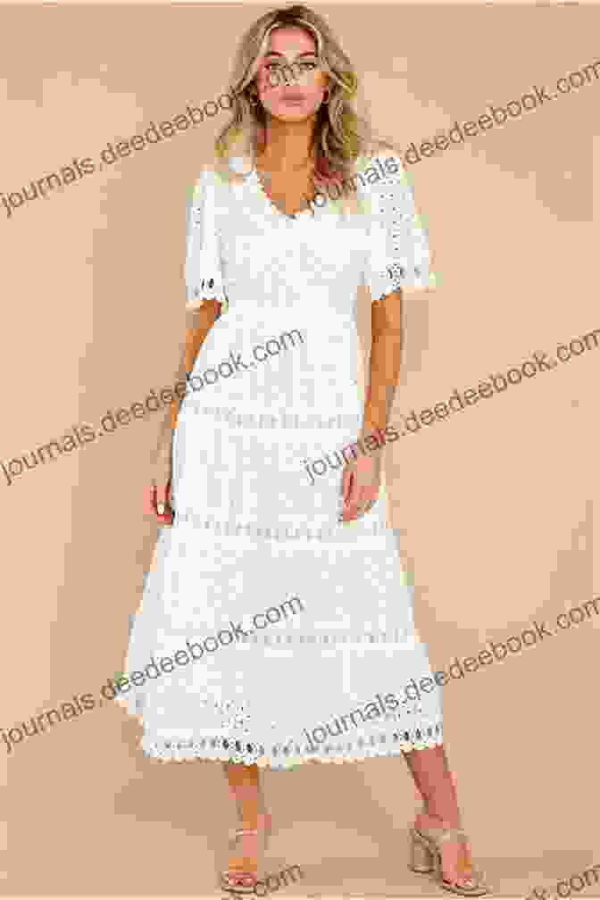 A Fashion Model Wearing A White Dress With Intricate Lace Details. Even This Page Is White