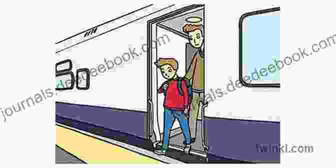 Two Boys Getting Off A Train In A Bustling City Two Boys And A Train Ride