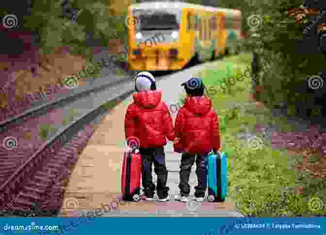 Two Boys Standing On A Train Platform, Looking Excited Two Boys And A Train Ride